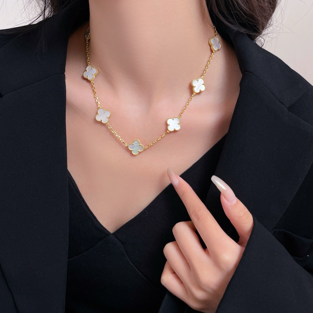 [✨ROSE💎]CLOVER 10 MOTIFS WHITE MOTHER OF PEARL NECKLACE