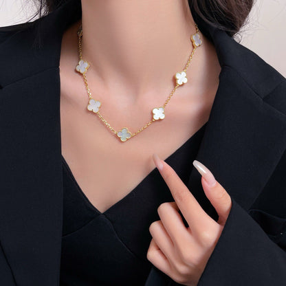 [✨ROSE💎]CLOVER 10 MOTIFS WHITE MOTHER OF PEARL NECKLACE