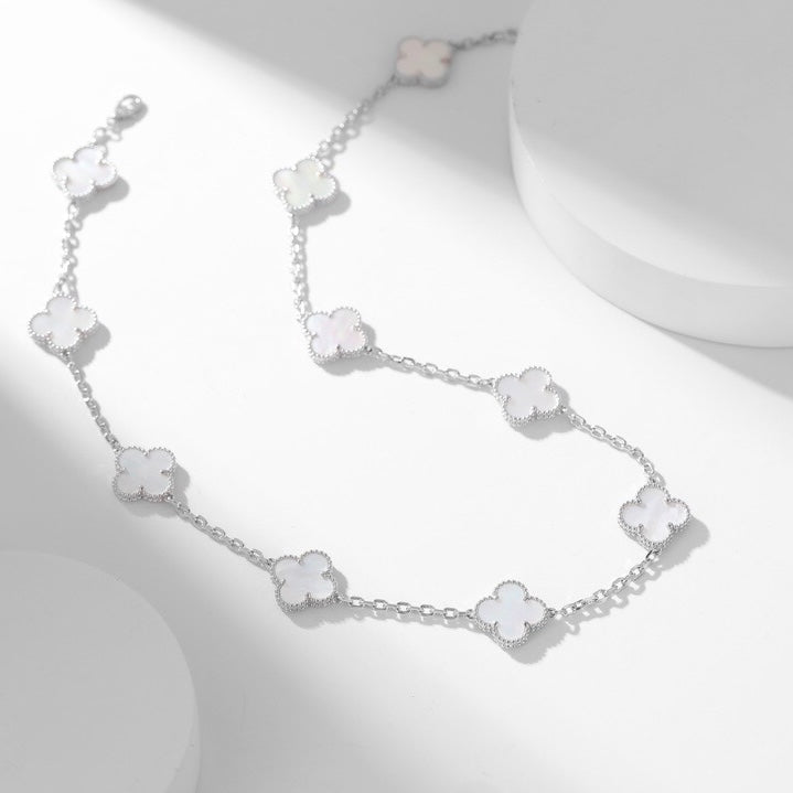 [✨ROSE💎]CLOVER 10 MOTIFS WHITE MOTHER OF PEARL NECKLACE