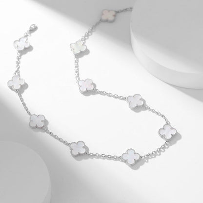 [✨ROSE💎]CLOVER 10 MOTIFS WHITE MOTHER OF PEARL NECKLACE