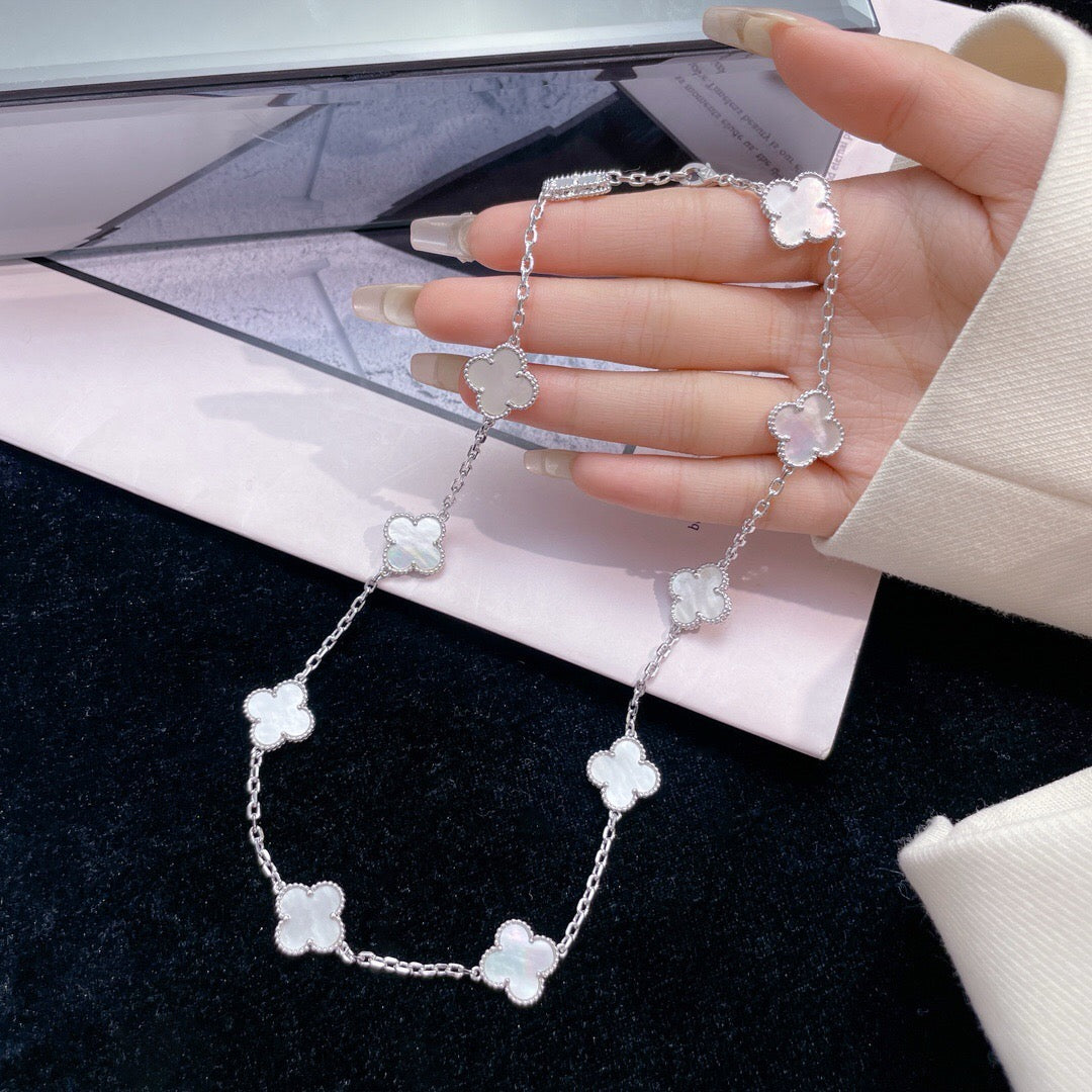 [✨ROSE💎]CLOVER 10 MOTIFS WHITE MOTHER OF PEARL NECKLACE