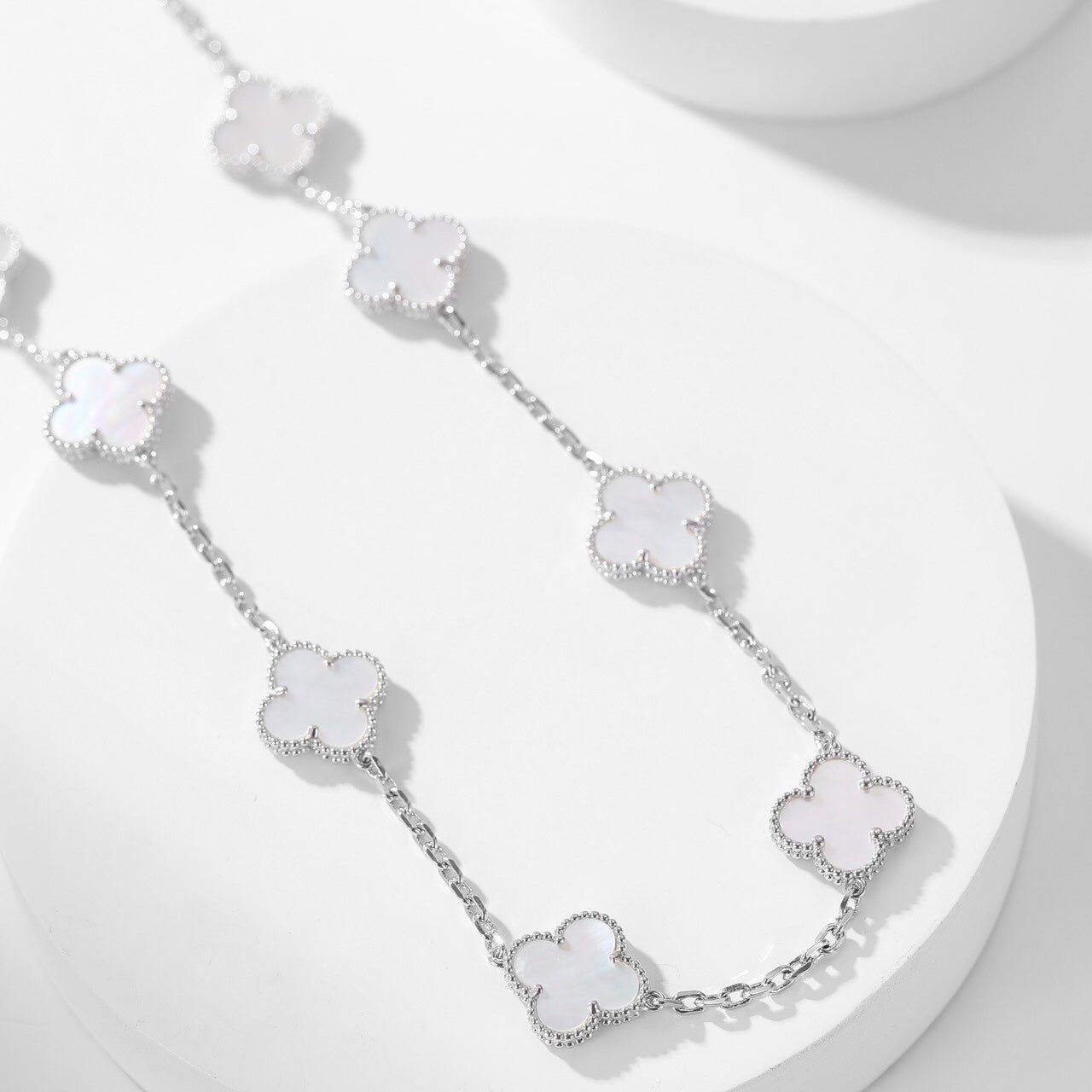 [✨ROSE💎]CLOVER 10 MOTIFS WHITE MOTHER OF PEARL NECKLACE