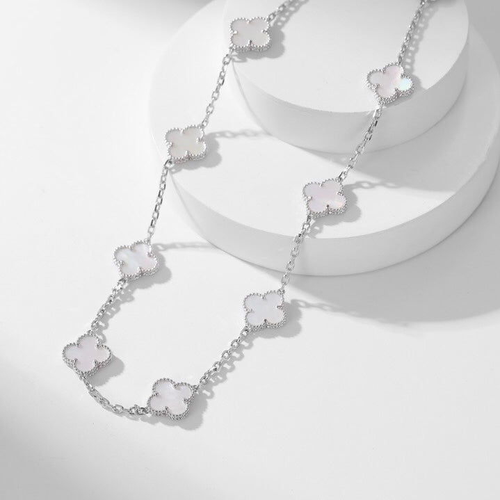 [✨ROSE💎]CLOVER 10 MOTIFS WHITE MOTHER OF PEARL NECKLACE