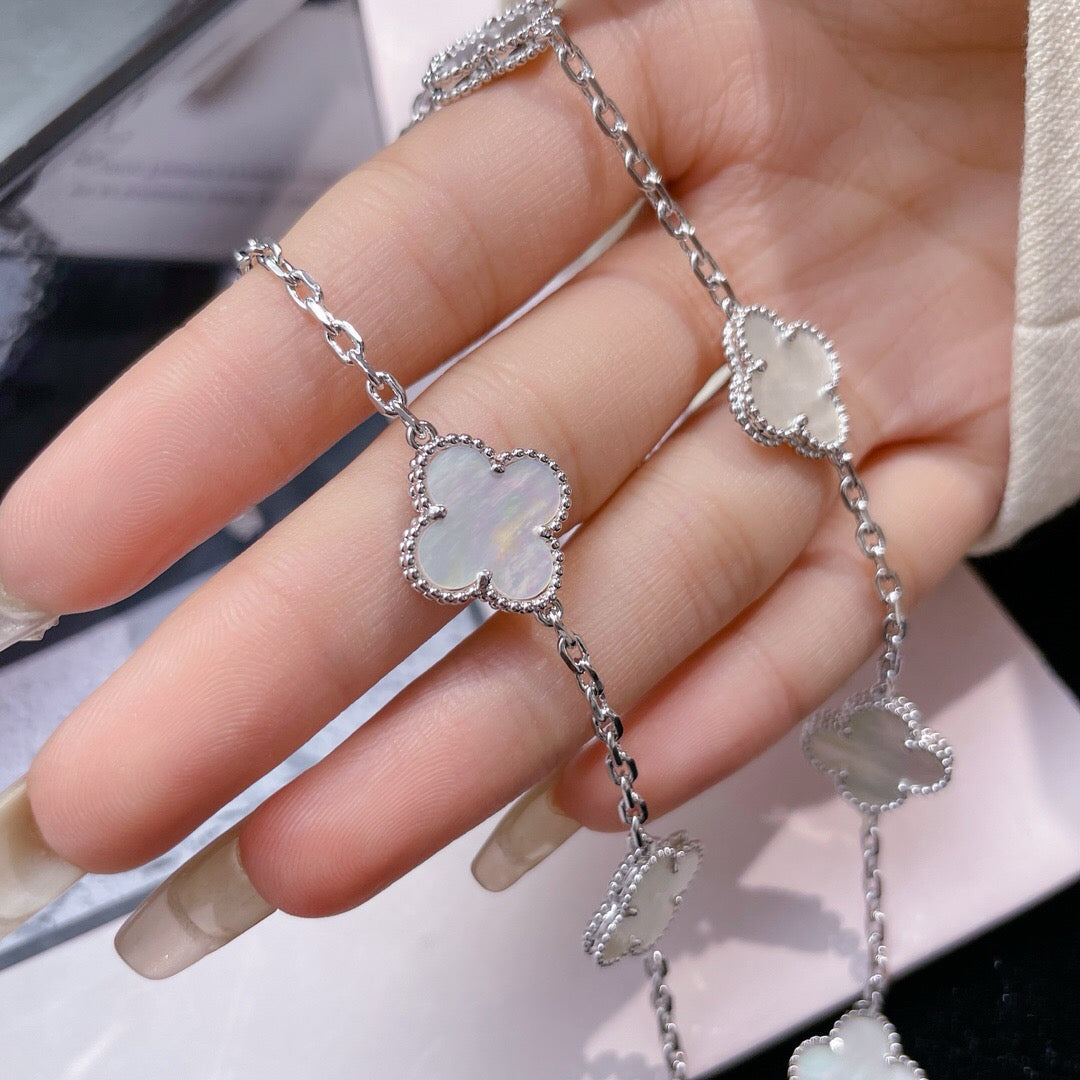 [✨ROSE💎]CLOVER 10 MOTIFS WHITE MOTHER OF PEARL NECKLACE