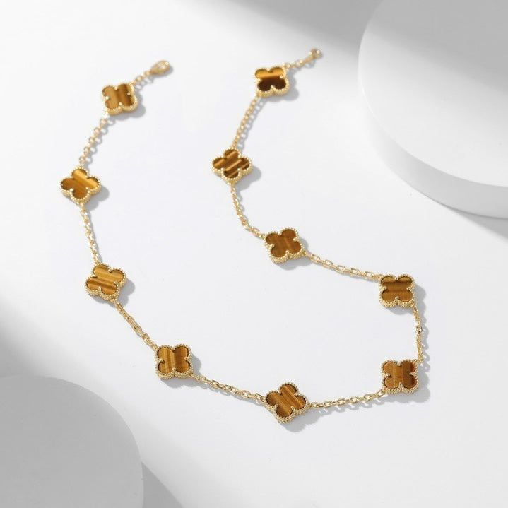 [✨ROSE💎]CLOVER 10 MOTIFS TIGER EYE NECKLACE