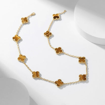[✨ROSE💎]CLOVER 10 MOTIFS TIGER EYE NECKLACE