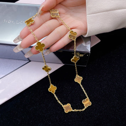 [✨ROSE💎]CLOVER 10 MOTIFS TIGER EYE NECKLACE