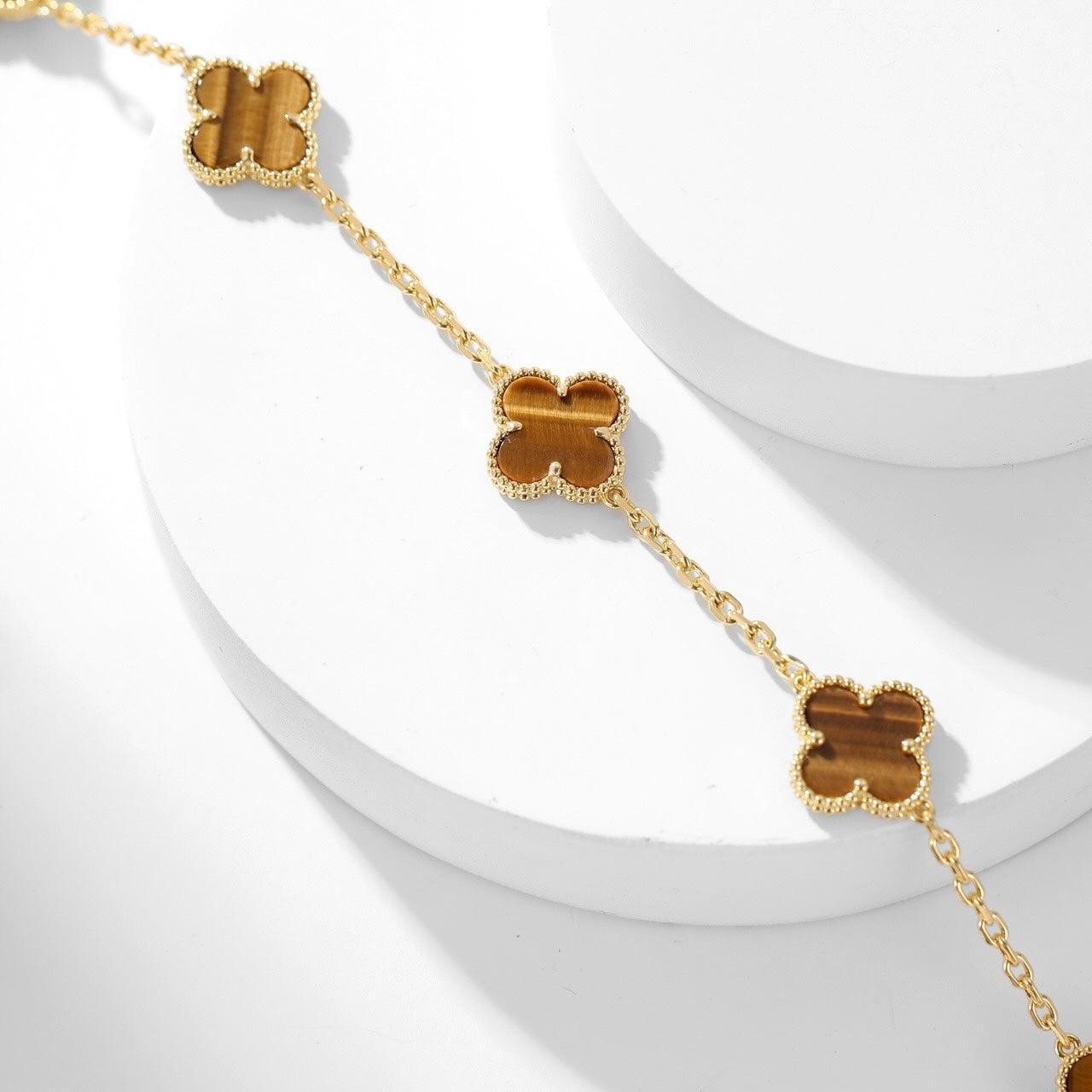 [✨ROSE💎]CLOVER 10 MOTIFS TIGER EYE NECKLACE