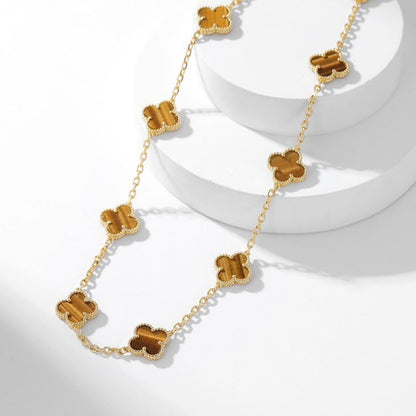 [✨ROSE💎]CLOVER 10 MOTIFS TIGER EYE NECKLACE