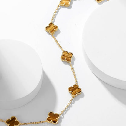 [✨ROSE💎]CLOVER 10 MOTIFS TIGER EYE NECKLACE