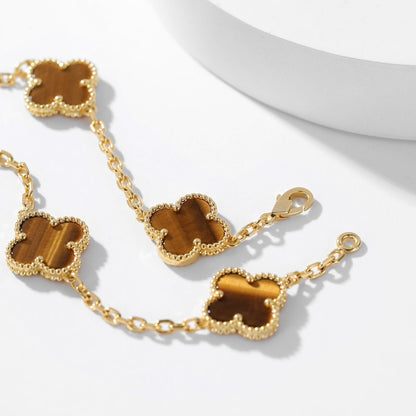 [✨ROSE💎]CLOVER 10 MOTIFS TIGER EYE NECKLACE