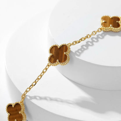 [✨ROSE💎]CLOVER 10 MOTIFS TIGER EYE NECKLACE