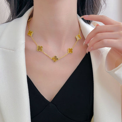 [✨ROSE💎]CLOVER 10 MOTIFS TIGER EYE NECKLACE