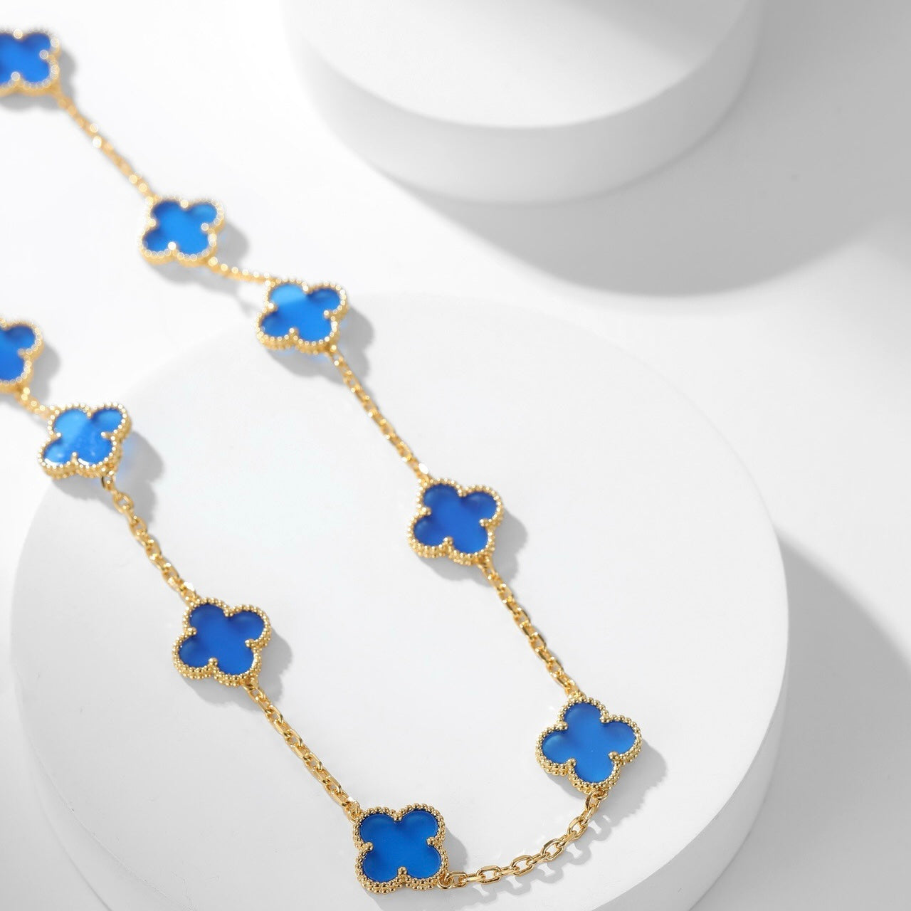 [✨ROSE💎]CLOVER 10 MOTIFS BLUE AGATE NECKLACE