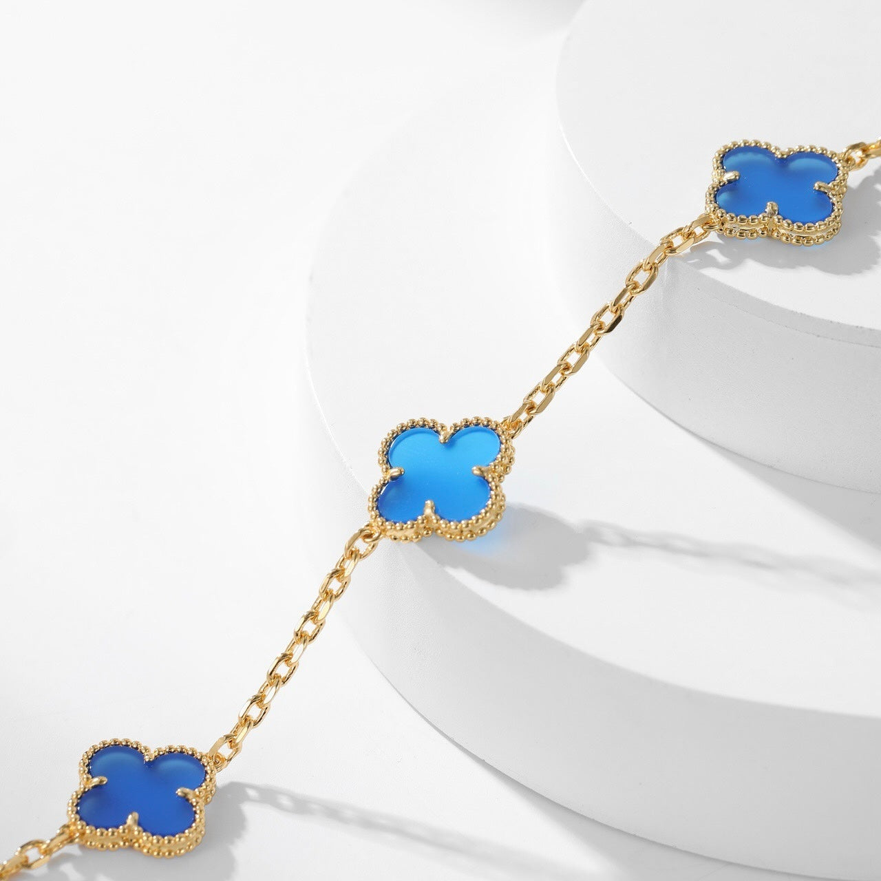 [✨ROSE💎]CLOVER 10 MOTIFS BLUE AGATE NECKLACE