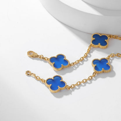 [✨ROSE💎]CLOVER 10 MOTIFS BLUE AGATE NECKLACE