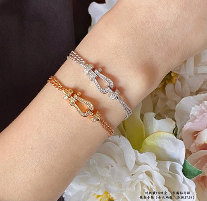 [✨ROSE💎]FORCE SMALL HORSESHOE  DIAMOND CHAIN ROPE BRACELET