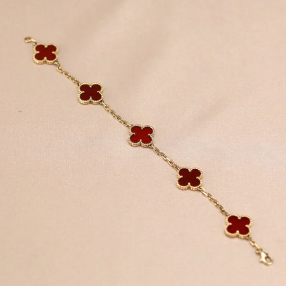 [✨ROSE💎] CLOVER 5 MOTIF RED CORNELIAN BRACELET COLLECTION