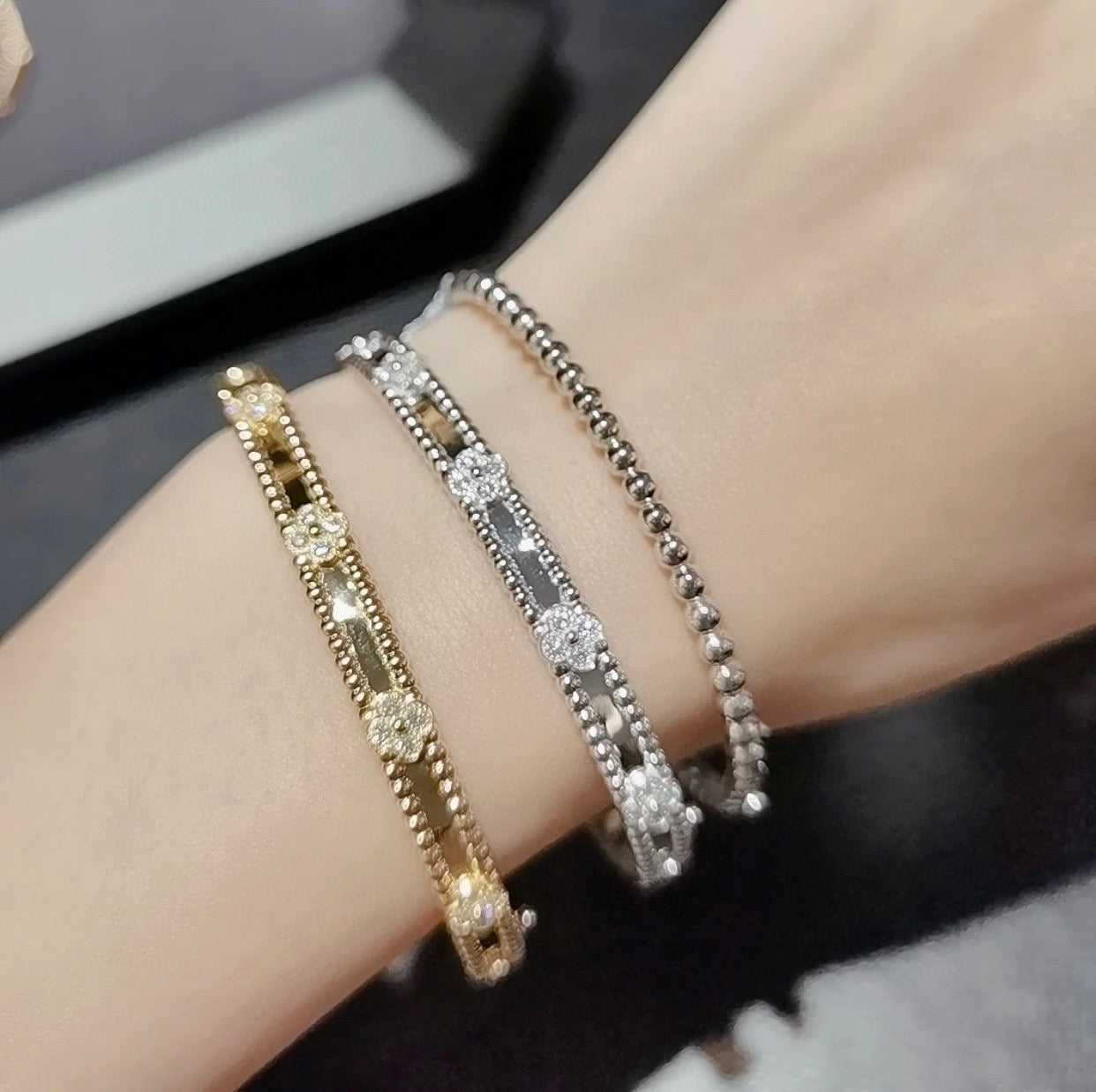 [✨ROSE💎]CLOVER BRACELET 4MM DIAMONDS