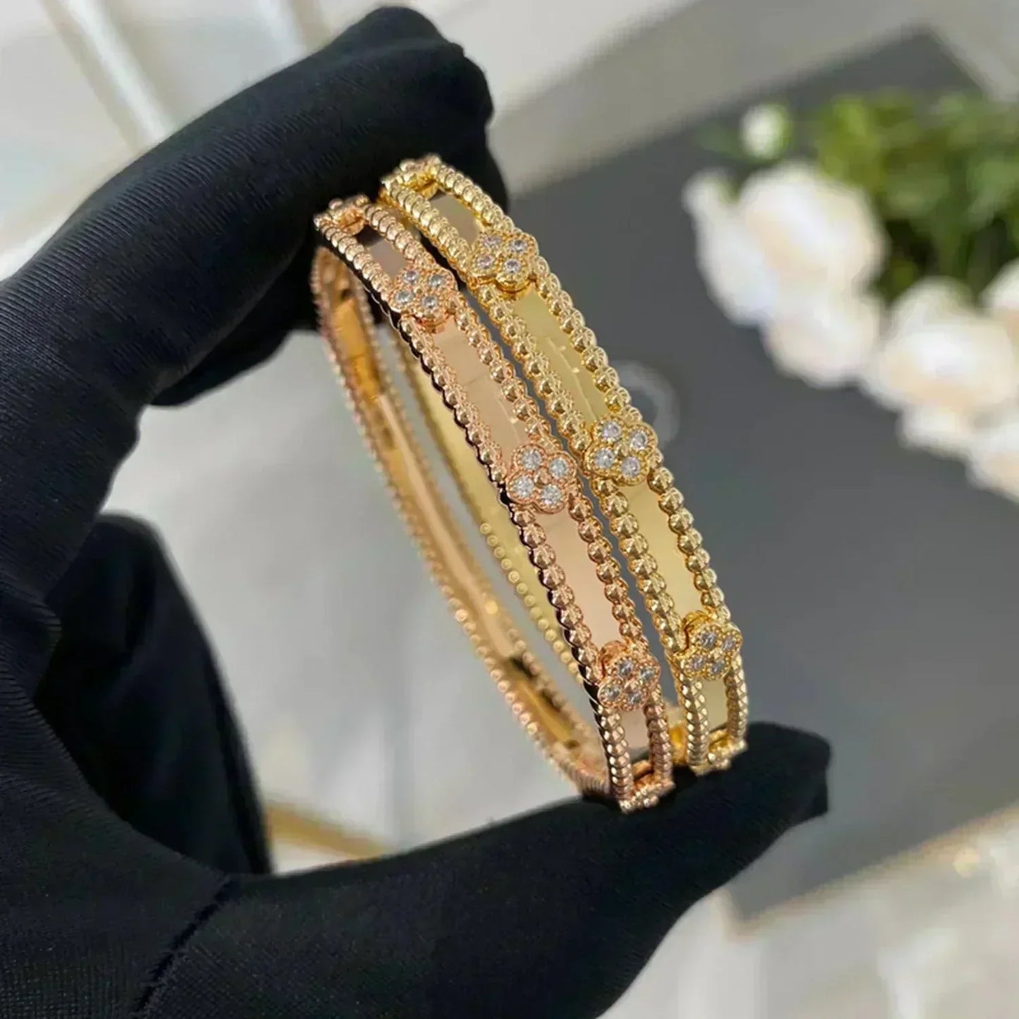 [✨ROSE💎]CLOVER BRACELET 4MM DIAMONDS