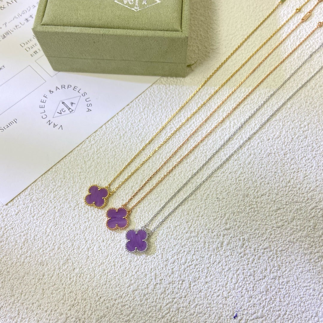 [✨ROSE💎 Jewelry]CLOVER 15MM  PURPLE VIOLET NECKLACE