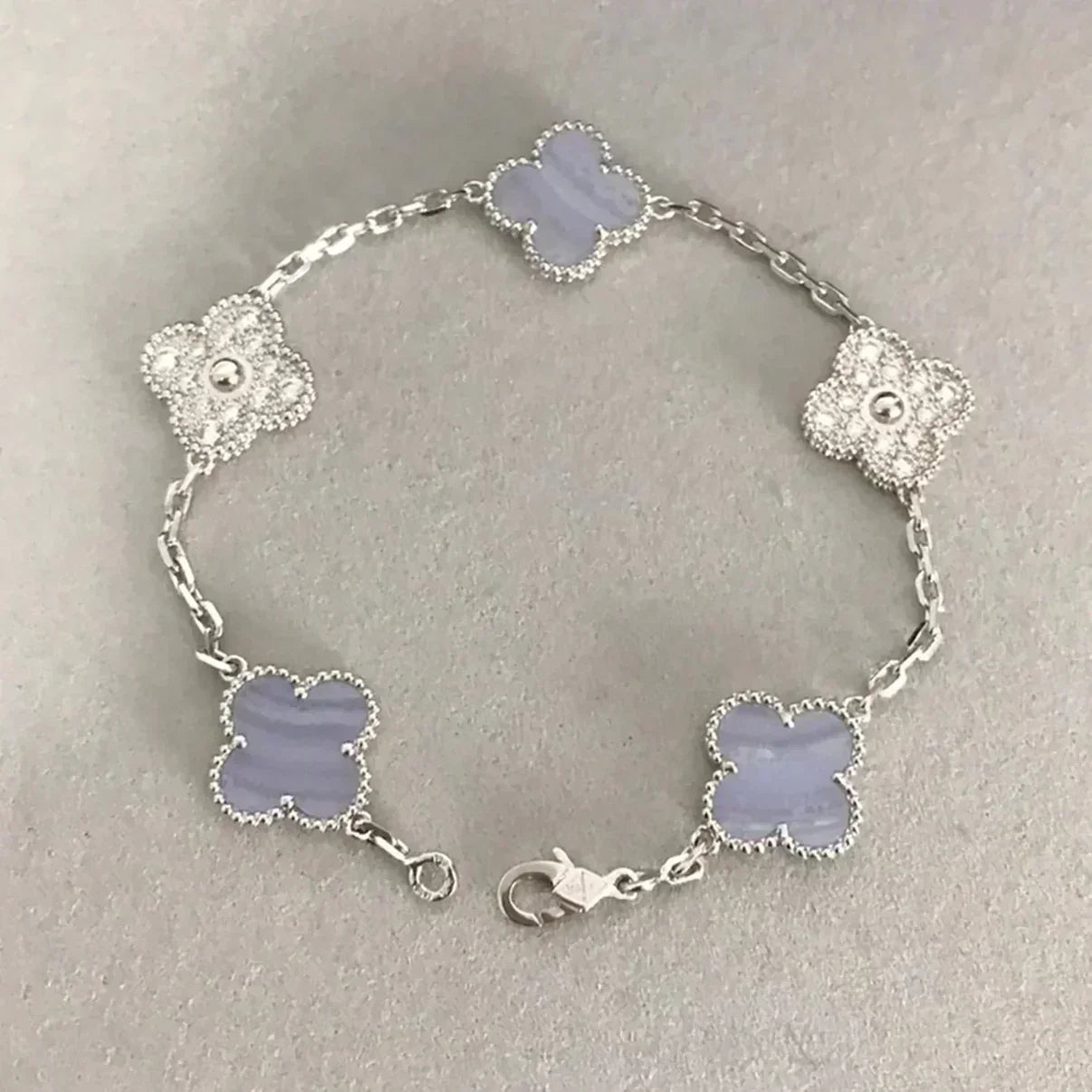 [✨ROSE💎] CLOVER 5 MOTIF PURPLE CHALCEDONY BRACELET COLLECTION