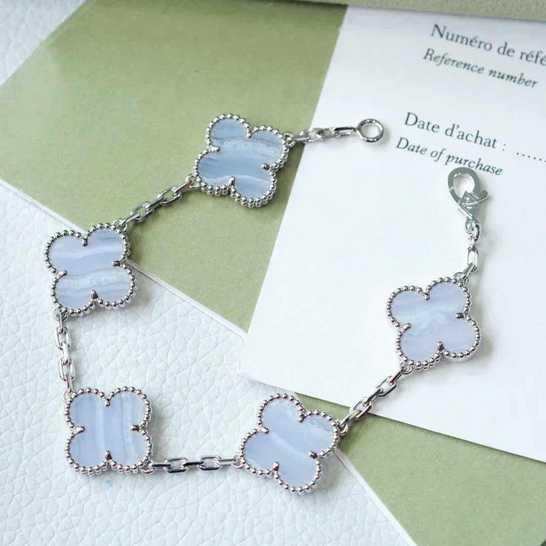 [✨ROSE💎] CLOVER 5 MOTIF PURPLE CHALCEDONY BRACELET COLLECTION