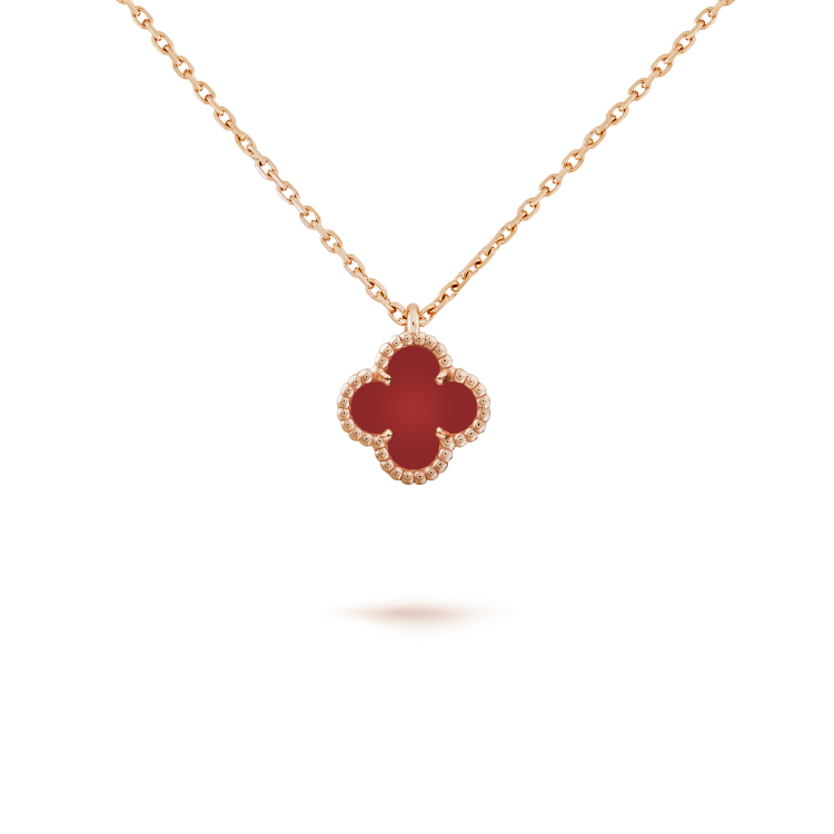[✨ROSE💎]CLOVER MINI 9.5MM WHITE CARNELIANS NECKLACE
