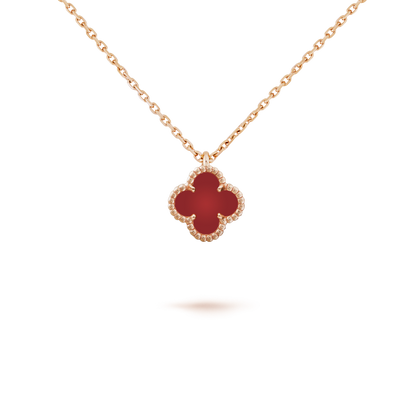 [✨ROSE💎]CLOVER MINI 9.5MM WHITE CARNELIANS NECKLACE