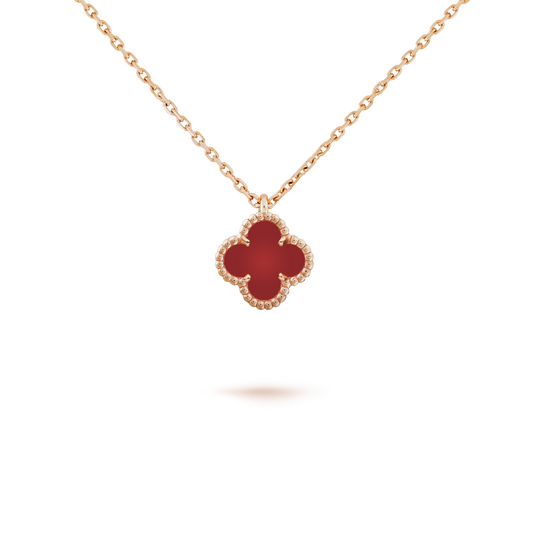 [✨ROSE💎]CLOVER MINI 9.5MM WHITE CARNELIANS NECKLACE