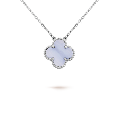 [✨ROSE💎]CLOVER 15MM BLUE CHALCEDONY NECKLACE SILVER