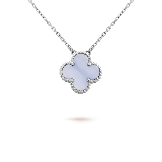 [✨ROSE💎]CLOVER 15MM BLUE CHALCEDONY NECKLACE SILVER