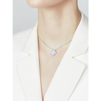 [✨ROSE💎]CLOVER 15MM BLUE CHALCEDONY NECKLACE SILVER