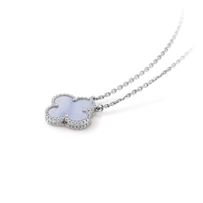 [✨ROSE💎]CLOVER 15MM BLUE CHALCEDONY NECKLACE SILVER