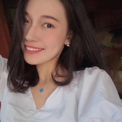 [✨ROSE💎]CLOVER 15MM DIAMOND AND BLUE AGATE NECKLACE