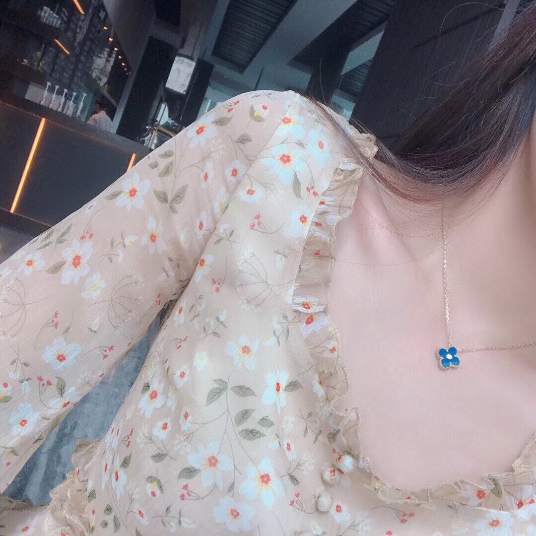 [✨ROSE💎]CLOVER 15MM DIAMOND AND BLUE AGATE NECKLACE