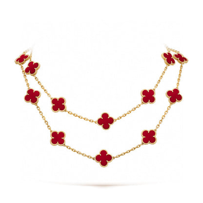 [✨ROSE💎]CLOVER 20 MOTIFS CARNELIAN NECKLACE