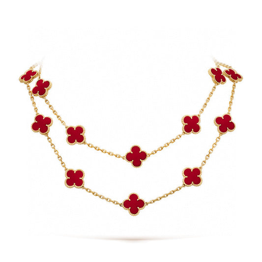 [✨ROSE💎]CLOVER 20 MOTIFS CARNELIAN NECKLACE