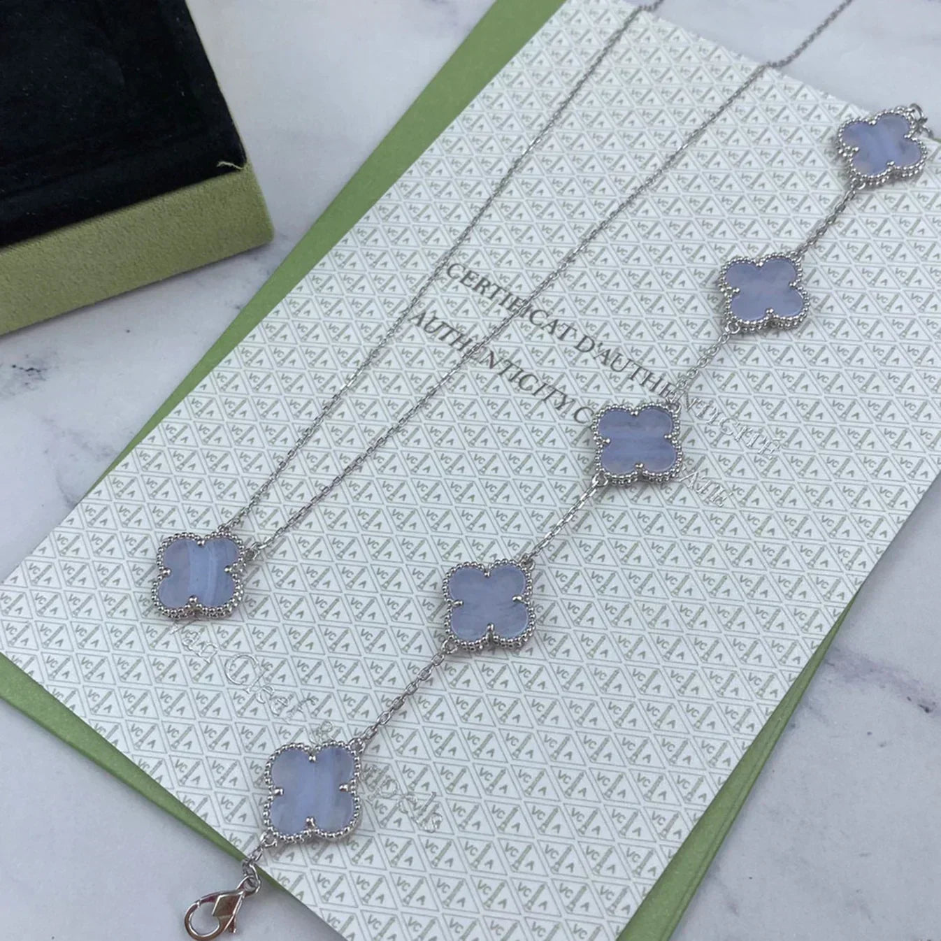 [✨ROSE💎] CLOVER 5 MOTIF PURPLE CHALCEDONY BRACELET COLLECTION