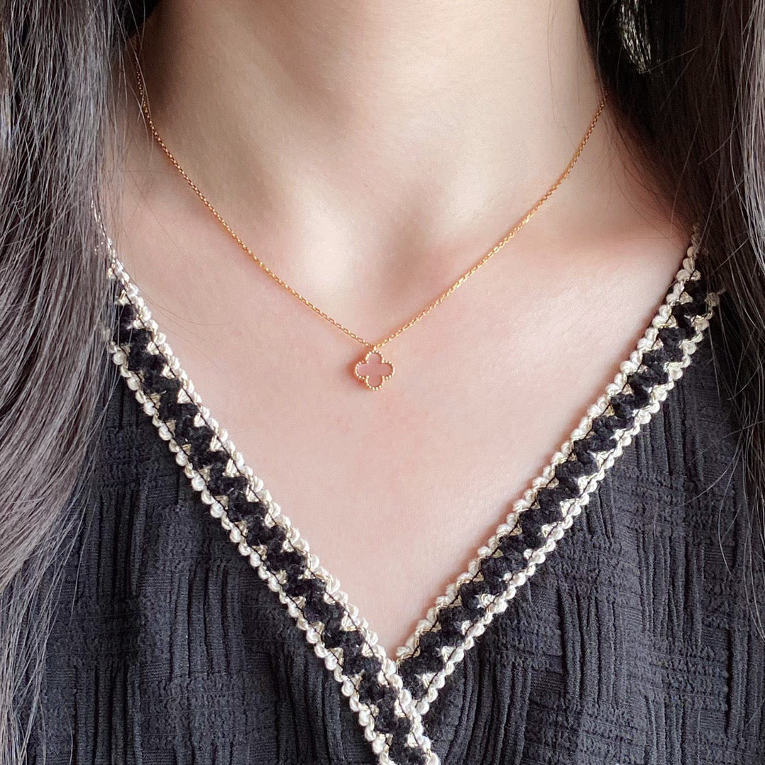 [✨ROSE💎]CLOVER 15MM PINK MOTHER-OF-PEARL SINGLE FLOWER NECKLACE