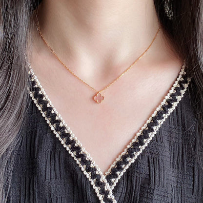 [✨ROSE💎]CLOVER 15MM PINK MOTHER-OF-PEARL SINGLE FLOWER NECKLACE