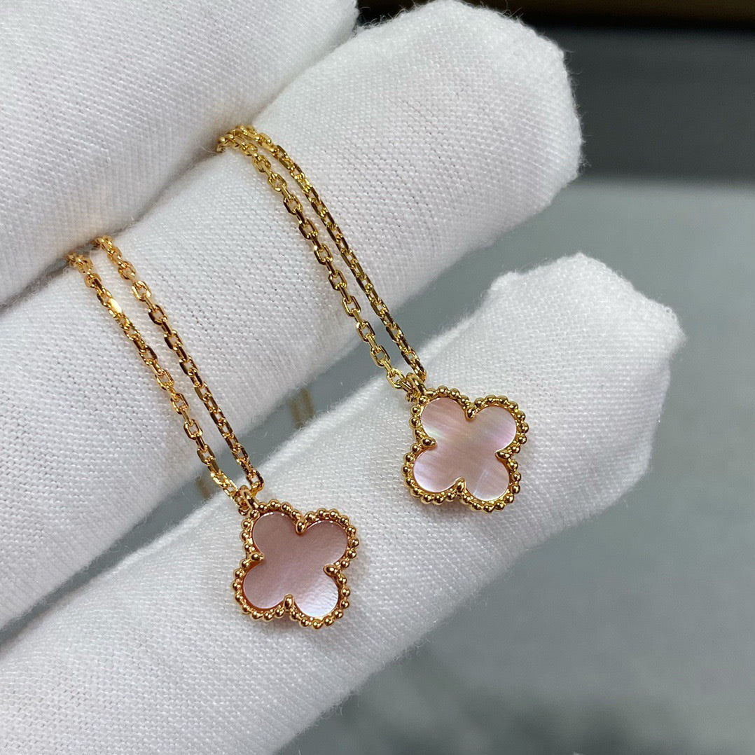 [✨ROSE💎]CLOVER 15MM PINK MOTHER-OF-PEARL SINGLE FLOWER NECKLACE