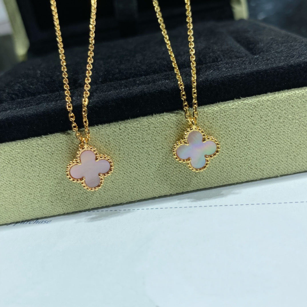 [✨ROSE💎]CLOVER 15MM PINK MOTHER-OF-PEARL SINGLE FLOWER NECKLACE