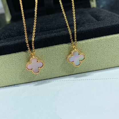 [✨ROSE💎]CLOVER 15MM PINK MOTHER-OF-PEARL SINGLE FLOWER NECKLACE