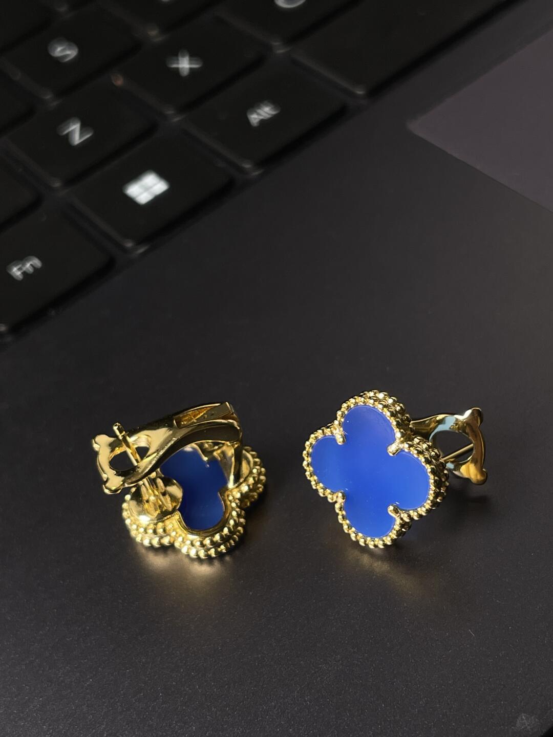 [✨ROSE💎] CLOVER LARGE (20mm) 1 MOTIFS BLUE MOP STUD EARRINGS