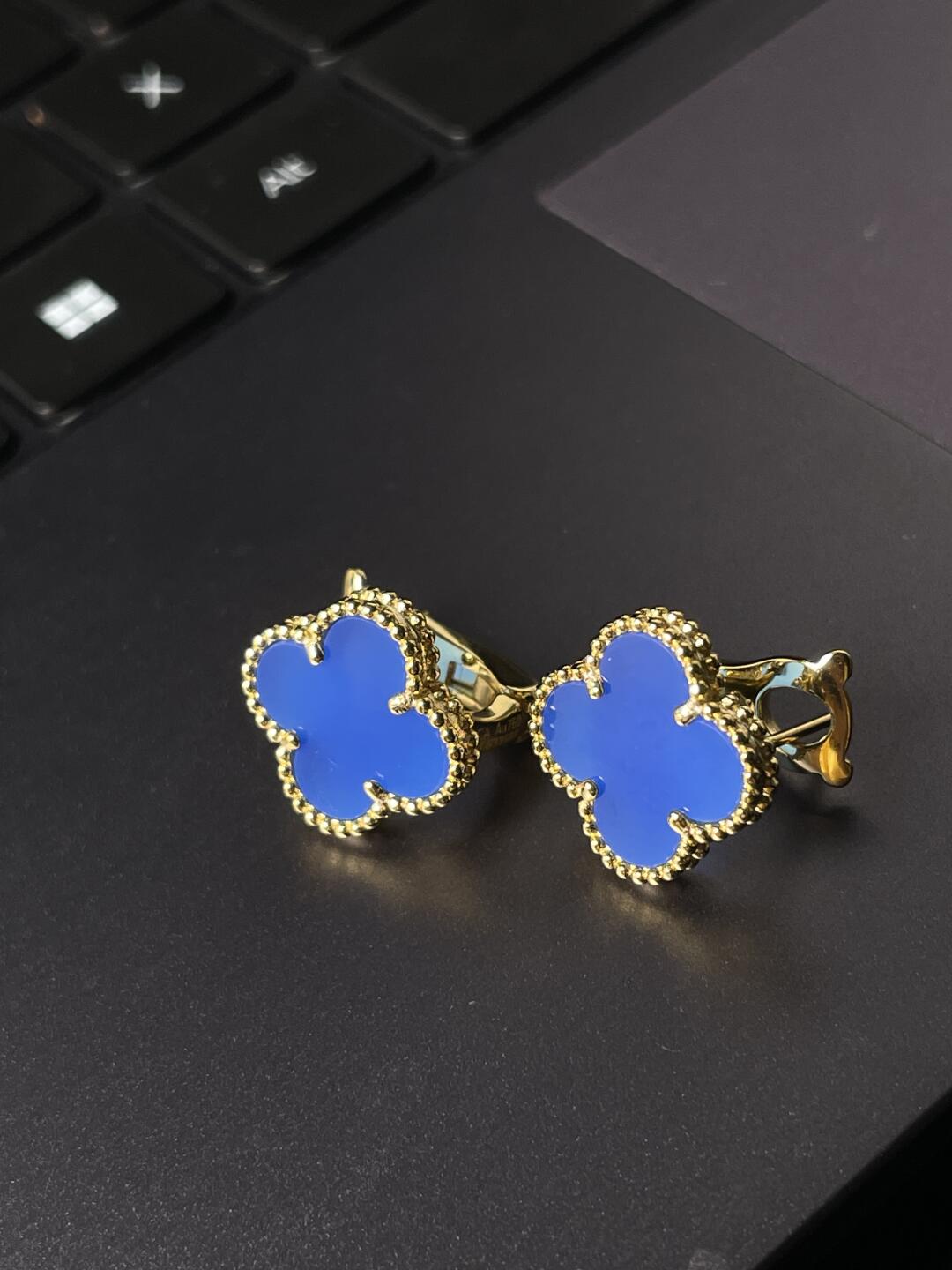 [✨ROSE💎] CLOVER LARGE (20mm) 1 MOTIFS BLUE MOP STUD EARRINGS