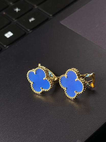 [✨ROSE💎] CLOVER LARGE (20mm) 1 MOTIFS BLUE MOP STUD EARRINGS