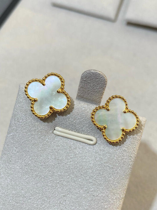 [✨ROSE💎] CLOVER LARGE (20mm) 1 MOTIFS WHITE MOP STUD EARRINGS