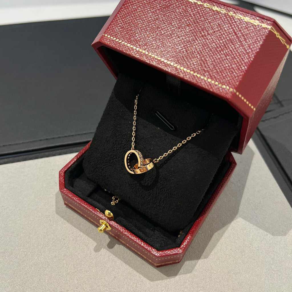 [✨ROSE💎]LOVE DOUBLE RING HALF DIAMOND NECKLACE