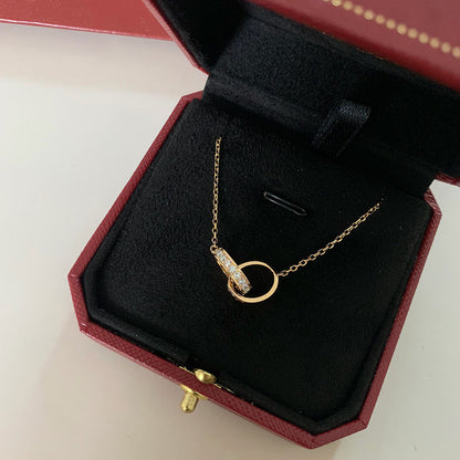[✨ROSE💎]LOVE DOUBLE RING HALF DIAMOND NECKLACE